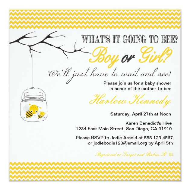 Baby Bee Shower Invitation Gender Neutral Reveal