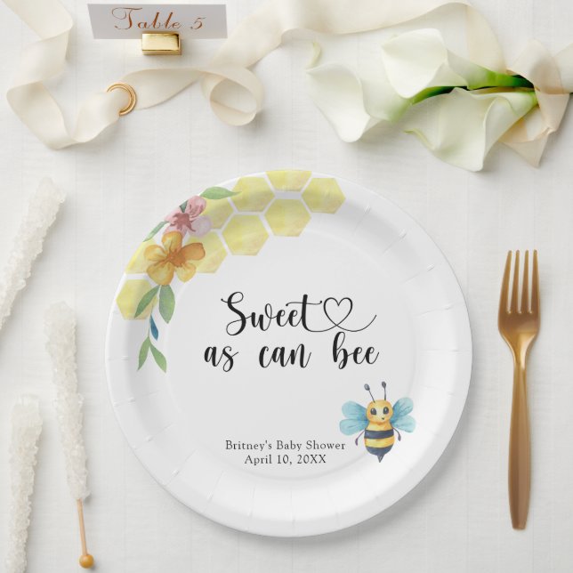 Baby Bee - sweet as can bee Paper Plates (Wedding)