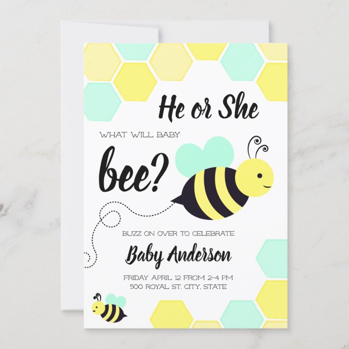 Baby Bee Yellow And Mint Gender Reveal Invitation Zazzle Com