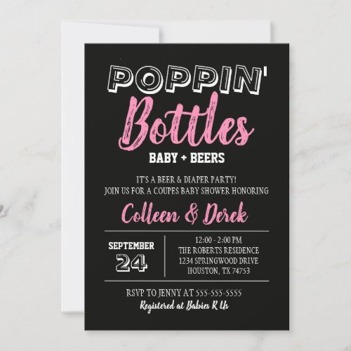 Baby  Beer Shower Invitation  Black and Pink