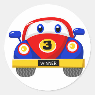 Baby beetle car red and blue classic round sticker