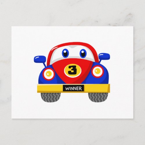 Baby beetle car red and blue postcard