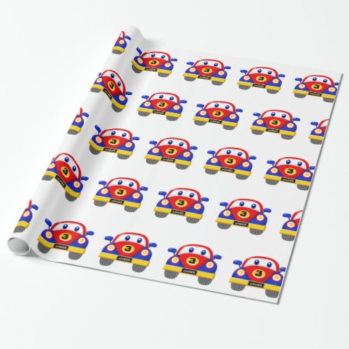Baby beetle car red and blue wrapping paper