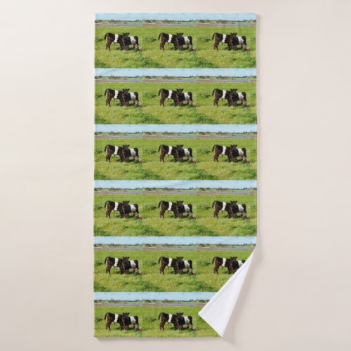 Baby Belted Galloway Cows In Country Bath Towel