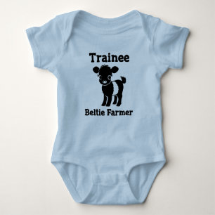 Baby Beltie Farmer Belted Galloway Cow New to Herd Baby Bodysuit
