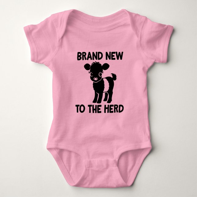 Baby Beltie Farmer Belted Galloway Cow New to Herd Baby Bodysuit (Front)