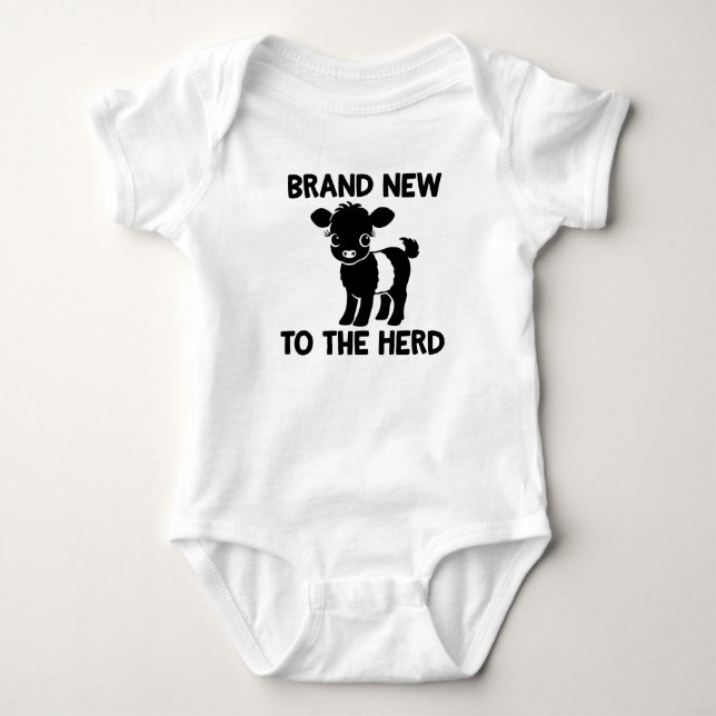Baby Beltie Farmer Belted Galloway Cow New to Herd Baby Bodysuit (Front)