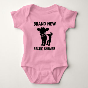 Baby Beltie Farmer Belted Galloway Cow New to Herd Baby Bodysuit