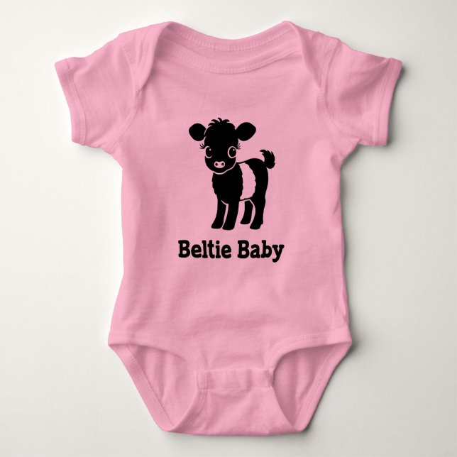 Baby Beltie Farmer Belted Galloway Cow New to Herd Baby Bodysuit (Front)