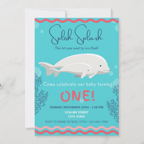 Baby Beluga 1st Birthday Invitation