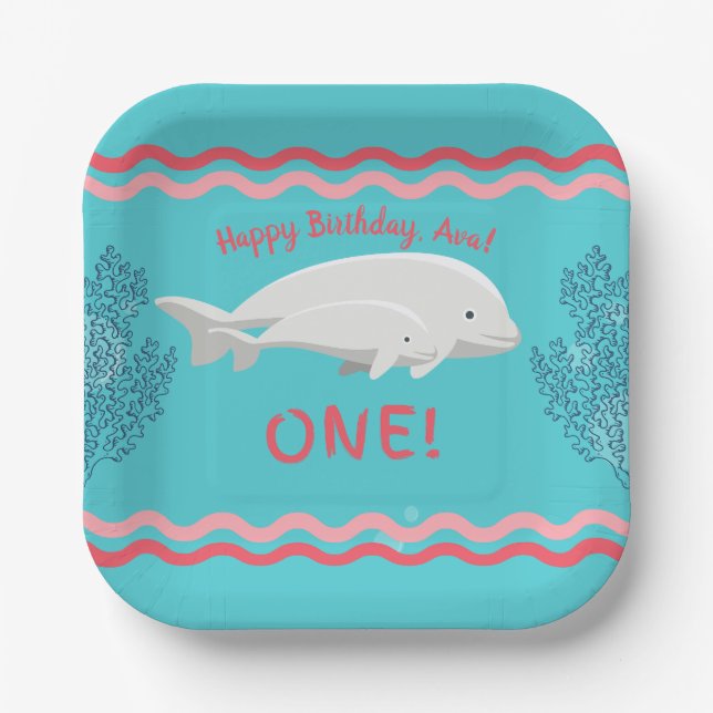 Baby Beluga 1st Birthday Plate (Front)