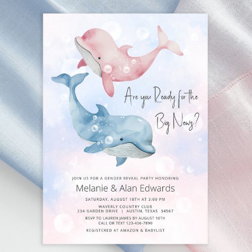 Baby Beluga Whale Gender Reveal Party Invitation