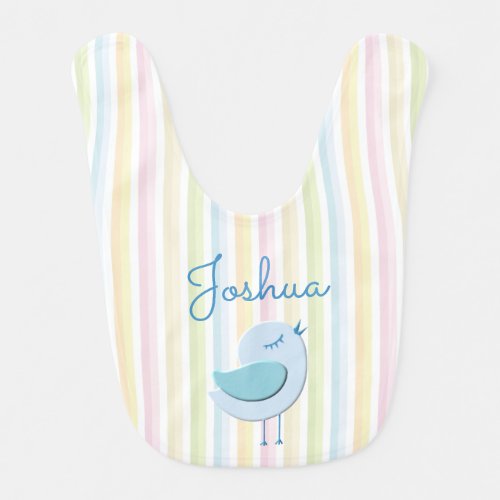 Baby Bib _ Blue Chick on Pastel Stripes