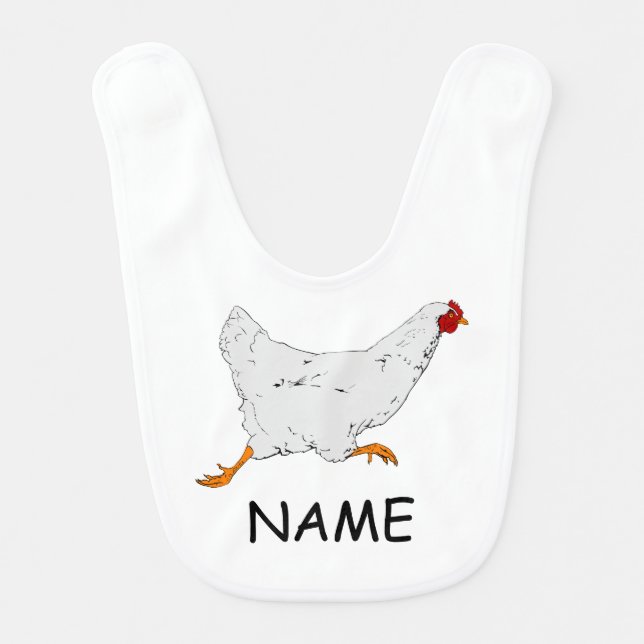 Baby Bib Customizable with Running Hen (Front)