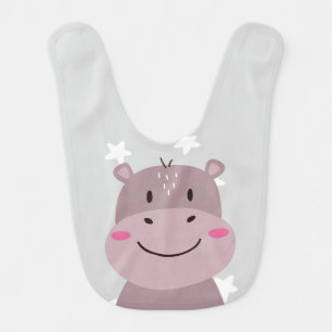 Baby Bib Cute Hippo Pink Stars Grey Nursery