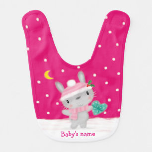 ♥ BABY BIB ♥ Cute pink bunny rabbit snow chris