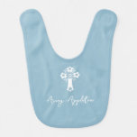 Baby Bib Floral Cross Christening Sky Blue