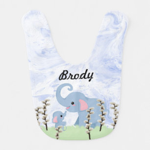 Baby Bib for Boy with Elephants in Blue
