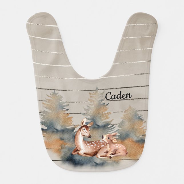 Baby Bib for Boy with Mother & Baby Deer (Front)