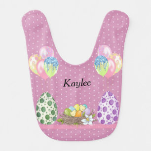 Baby Bib for Easter with Eggs Chicks & Balloons