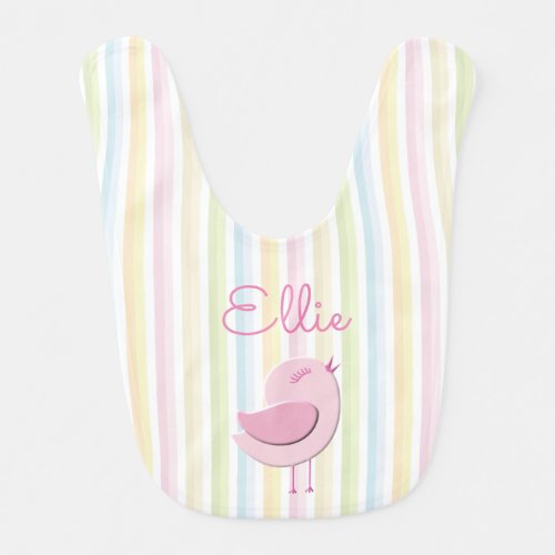 Baby Bib _ Pink Chick on Pastel Stripes