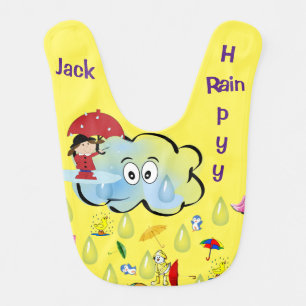 Baby Bib Rain Clouds Umbrella Happy Raindrops