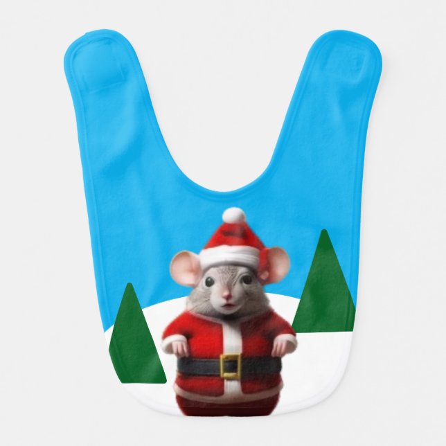 Baby Bib - Santa Mouse in Winter Scene (Front)