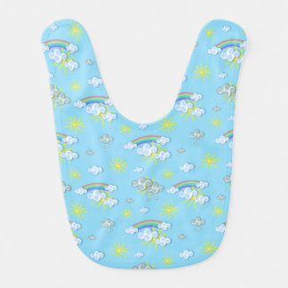 Baby Bib, Unisex Blue with Clouds, rainbows, sun Baby Bib