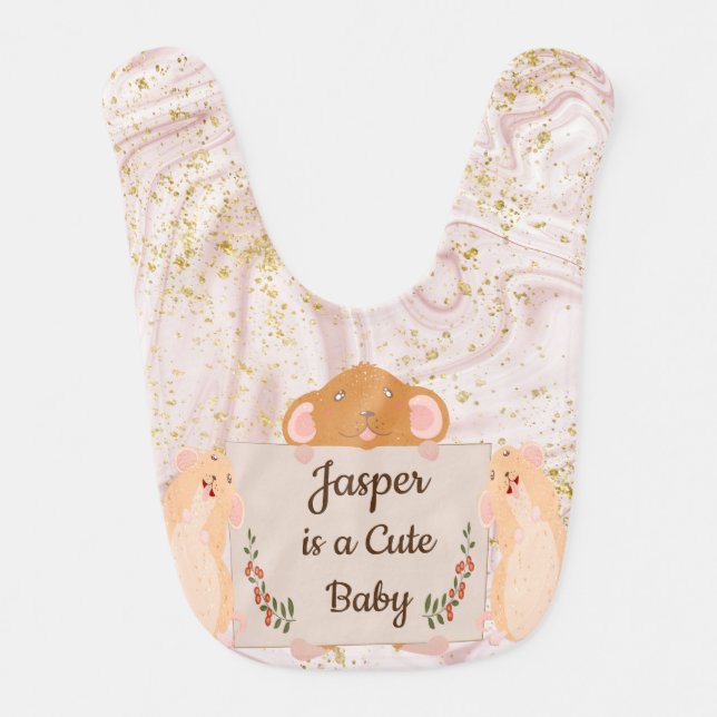 Baby Bib with Cute Mice & Faux Glitter (Front)