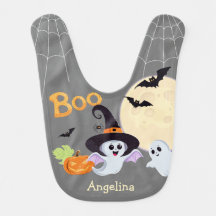 Baby Bib with cute pumpkins, ghost and bats.
