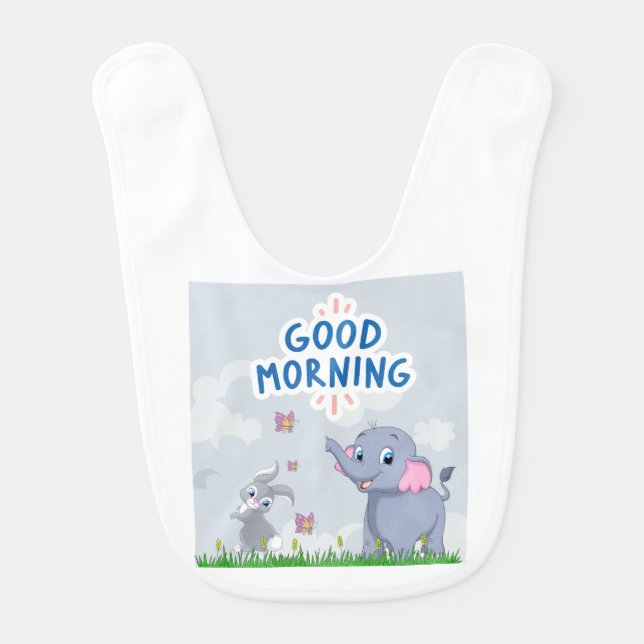 Baby bib with  elephant & bunny  (Front)