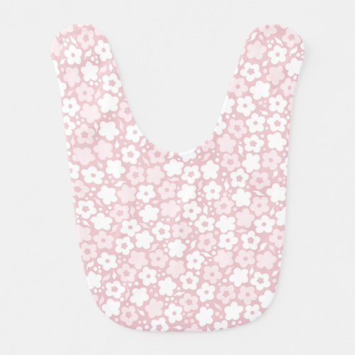 Baby bib with light pink and green flowers