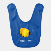 Baby Bib Yellow Blue Fish with Custom Text