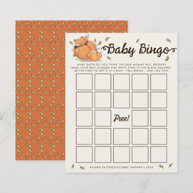 Baby Bingo Autumn Baby Shower Game (Front/Back)