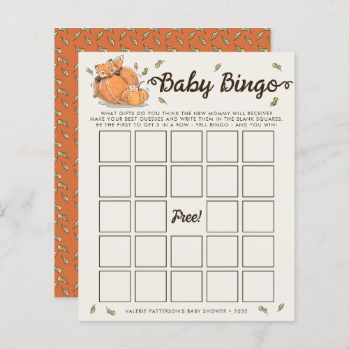 Baby Bingo Autumn Baby Shower Game