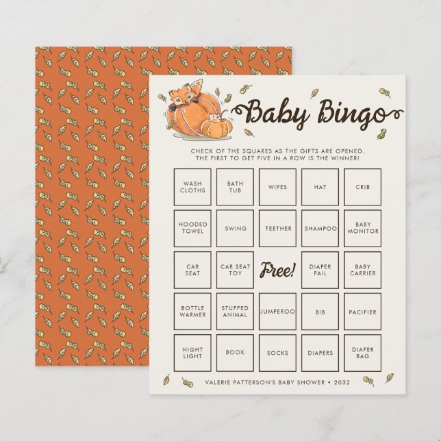 Baby Bingo Autumn Baby Shower Game (Front/Back)