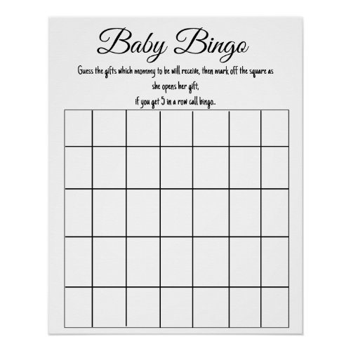 baby bingo baby shower game poster