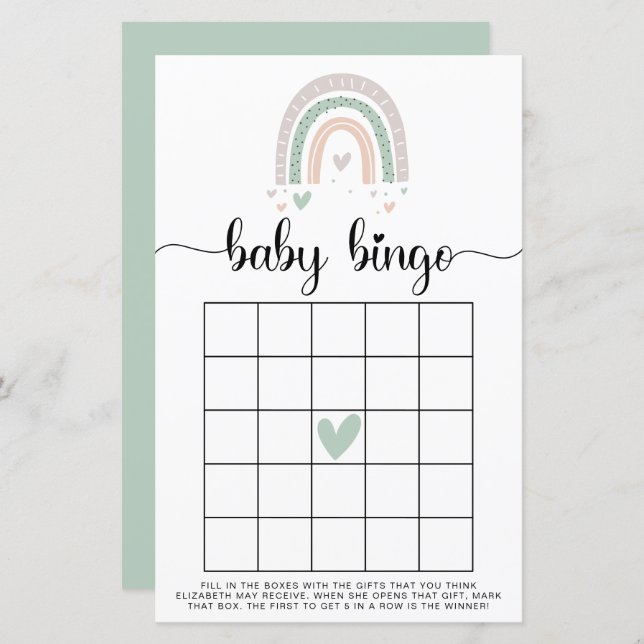 Baby Bingo Boho Rainbow Sage Shower Game (Front/Back)