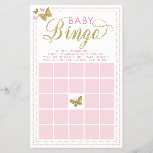 Baby Bingo Butterfly Baby Shower Game Flyer