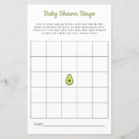 Baby Bingo Card Kawaii Avocado Baby Shower Game