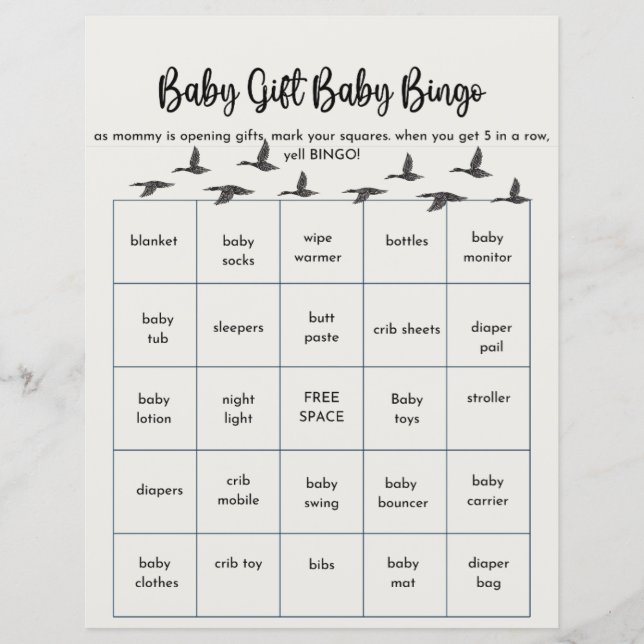 Baby Bingo for Duck theme baby shower (Front)