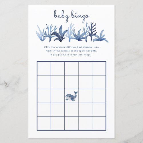Baby Bingo Game Blue Whale Coral Party Baby Shower