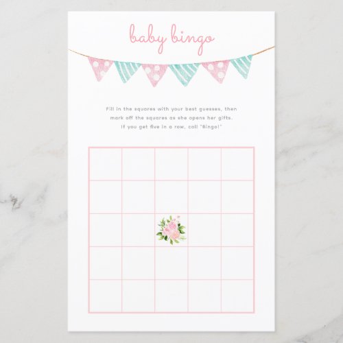 Baby Bingo Game _ Pink Flowers Party Baby Shower