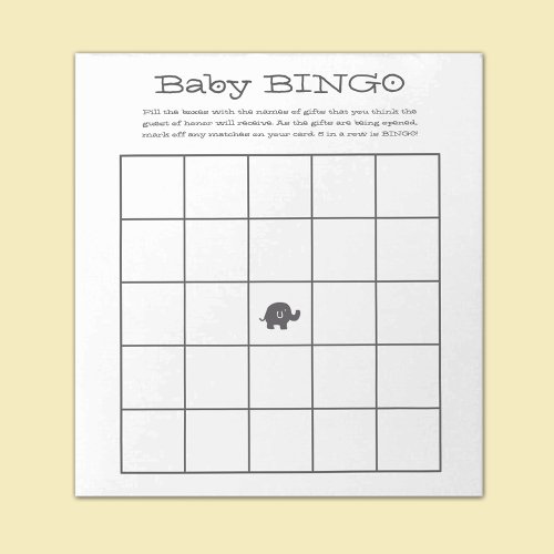Baby Bingo Grey Elephant Notepad