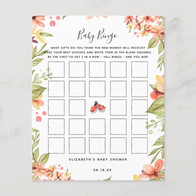 Baby Bingo | Little Ladybug Baby Shower Game (Front)