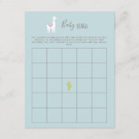 Baby Bingo Llama Baby Shower Boy Blue Game Party Enclosure Card