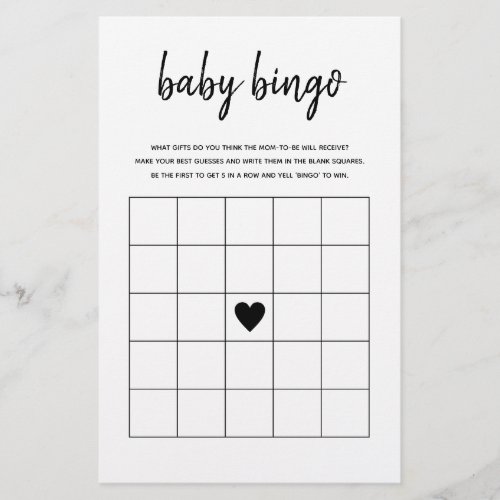 Baby Bingo Minimalist Baby Shower Game