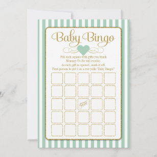 Baby Bingo Mint Green Gold Baby Shower Game Cards