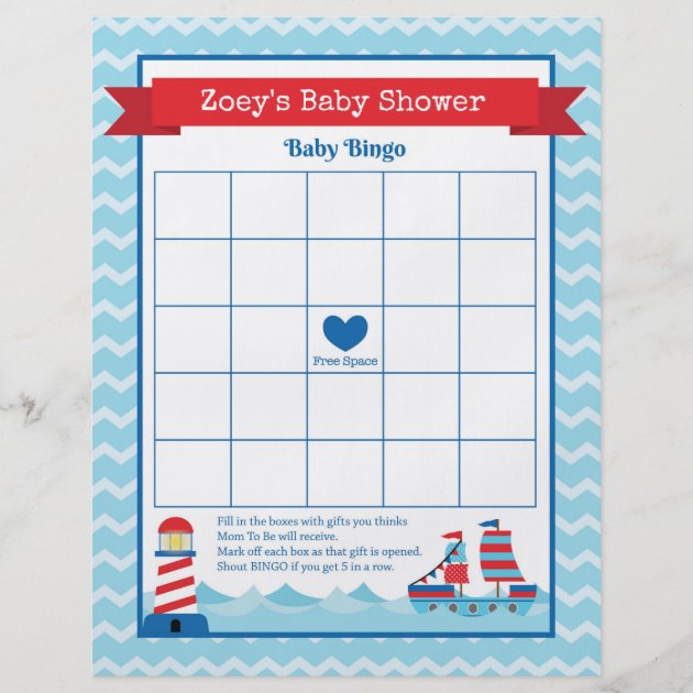 Baby Bingo Nautical Theme Baby Shower Game Flyer