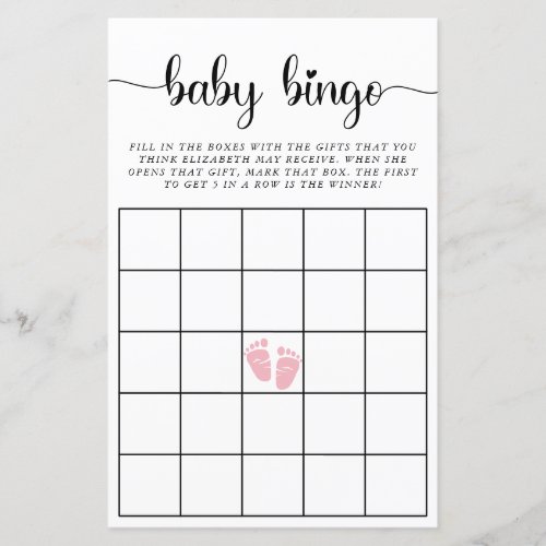 Baby Bingo Pink Baby Girl Shower Game